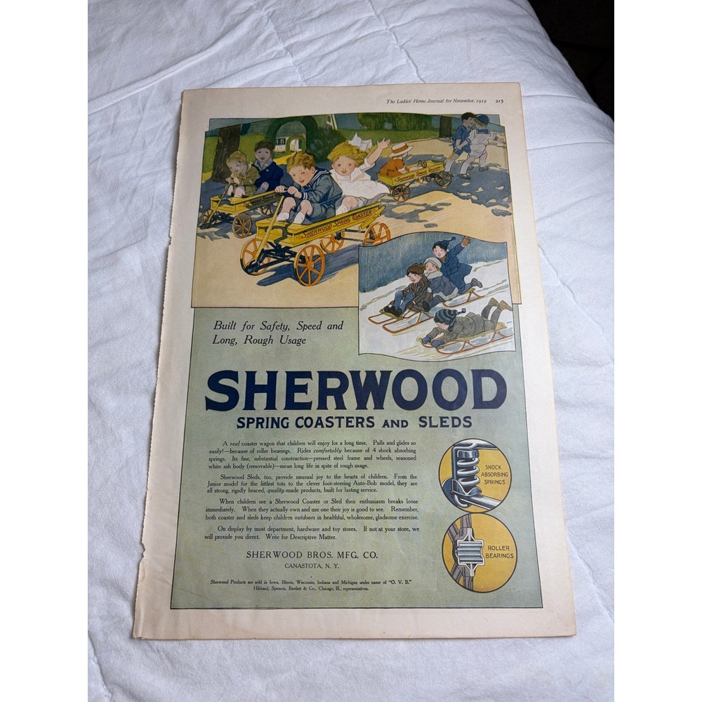 Vintage 1919 Sherwood Spring Coasters Sleds Print Ad Ladies Home Journal Toy Art